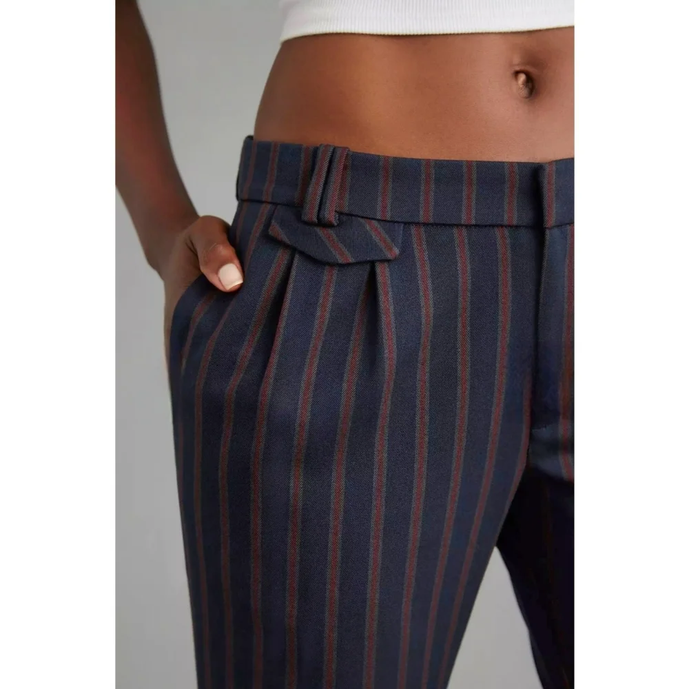 By Anthropologie Low-Rise Striped Flare Pants Cuffed Hem Blue Red